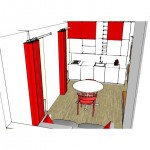 3D proposition d'agencement retenu studio rouge blanc