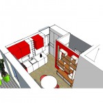 3D proposition d'agencement retenu studio rouge blanc
